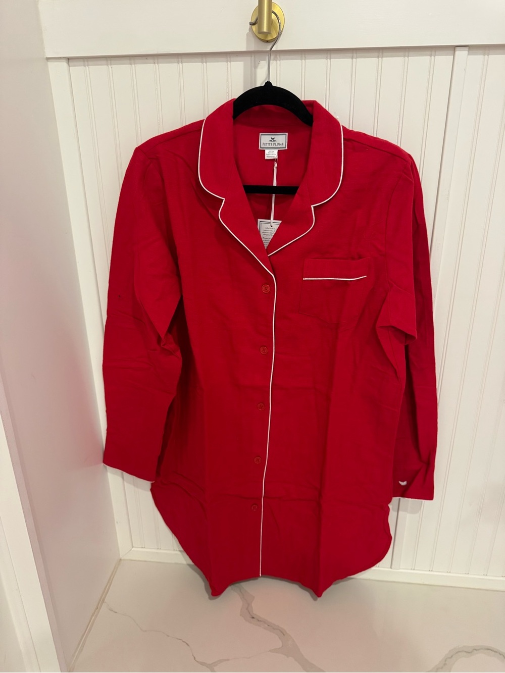 Petite Plume Red Flannel Long Sleeve Sleep Shirt
